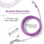 Tie Out Cable for Dogs, 10/20/30/50/ 100FT Dog Leads for Yard Chew Proof, Heavy Duty Dog Tie Out Cable for Large Dogs Up to 120lbs (Purple, 125Ibs 30ft)