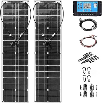 Solar Panel 200W, High Efficiency Solar Module, Lightweight Flexible Monocrystalline Bendable Mono Off-Grid Charger for RV Boat Van Car Uneven Surfaces