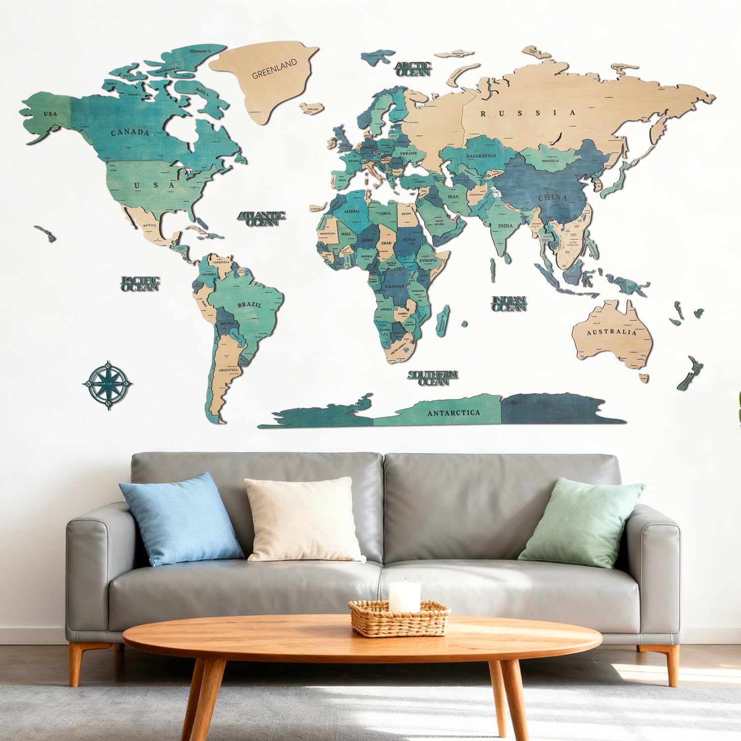 Mappa del mondo 3D in legno, da parete, regalo di inaugurazione della casa, mappa del mondo, decorazione artistica da parete, mappa da viaggio in legno, regalo di compleanno (verde) (XL)