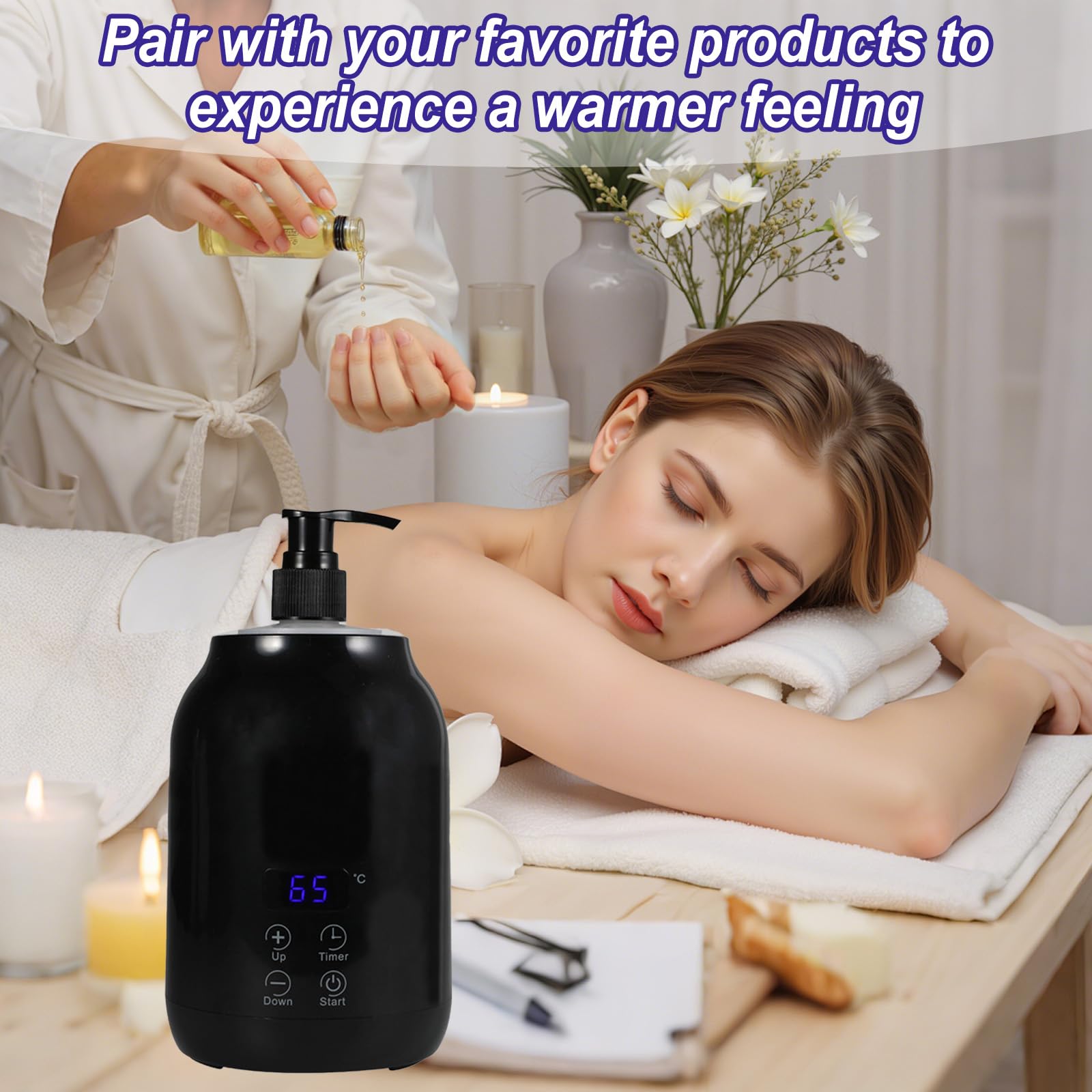 Öl Wärmer für Massage 250ml Massageöl-Heizung mit LED Anzeige Elektrische Massageöler Wärmer Creme beheizt Spender Gua Sha Roller Kit