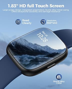 SOUYIE Smart Watch with 100+ Sport Modes, Alexa Built-in, 1.83 HD Customizable Touch Screen, IP68 Waterproof, Heart Rate, SpO2 & Stress Monitor, Fitness Tracker for Android & iPhone