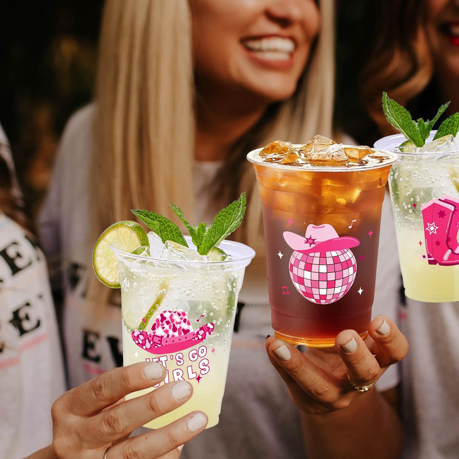 100 Pcs Pink Cowgirl Disco Plastic Cups, 12 oz Western Cowgirl Plastic Cups Clear Disposable Western Cowgirl Party Cups for Cowgirl Birthday Party Baby Shower Last Rodeo Party Supplies