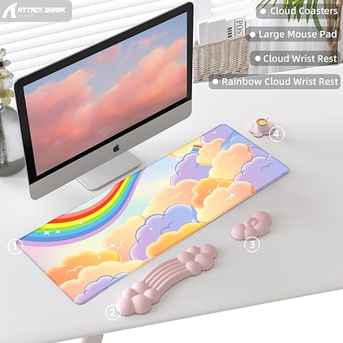 Miniatura 2 de Cloud - Juego de alfombrillas para mouse y teclado para juegos (31.3 x 11.6 pulgadas), soporte de muñeca de gel, espuma viscoelástica suave de