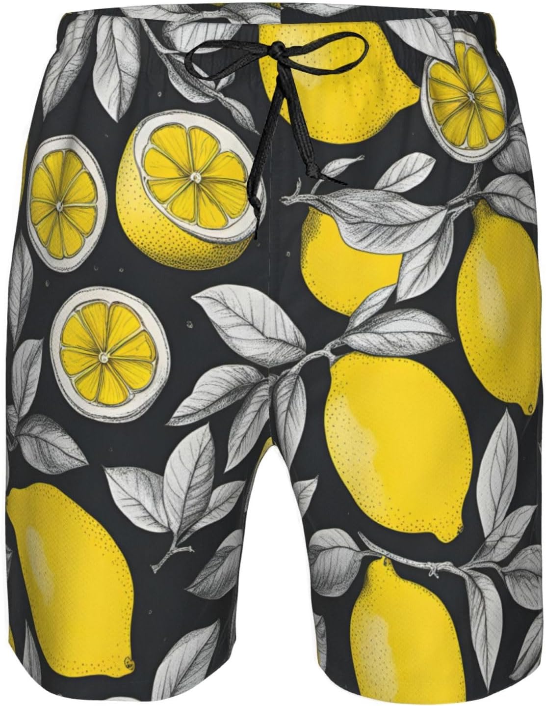 Mens Lemon Fruit Pattern Print Beach Shorts,Casual Summer Shorts for Men,Quick Dry Polyester