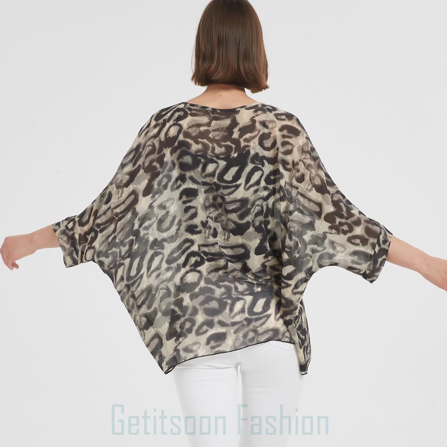 Women's Loose Alicia Floral Print Chiffon Blouse Batwing Blouses Bohemian Flowy Tops Top T-Shirt - Image 6