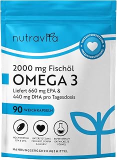 Nutravita Omega 3 Kapseln Hochdosiert 2000mg Fischöl - 90 Weichkapseln | 660mg EPA un 440mg DHA - für 1.5 Monate - Omega 3 EPA & DHA - Unterstützt die Gesundheit von Herz, Gehirn und Augen (EFSA)