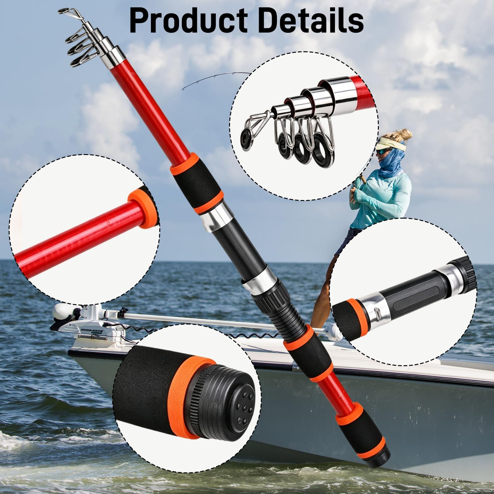 Set De Pesca para Principiantes, Completo Set De Caña Telescópica para Principiantes con Caña De Pescar De 1,8M Y 2 Carretes Giratorios para Pesca En Agua Dulce Y Salada Al Aire Libre
