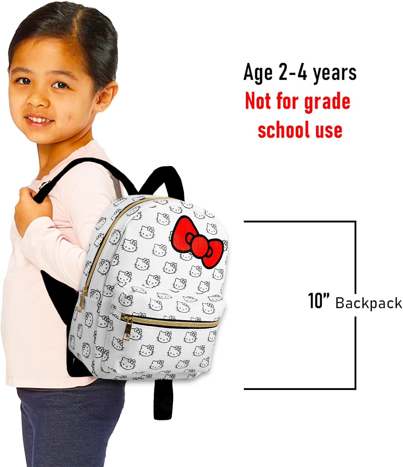 Hello Kitty Mini Backpack for Girls - Bundle with 10" Hello Kitty Backpack with Front Pocket Plus Stickers, More | Hello Kitty Backpack for Women