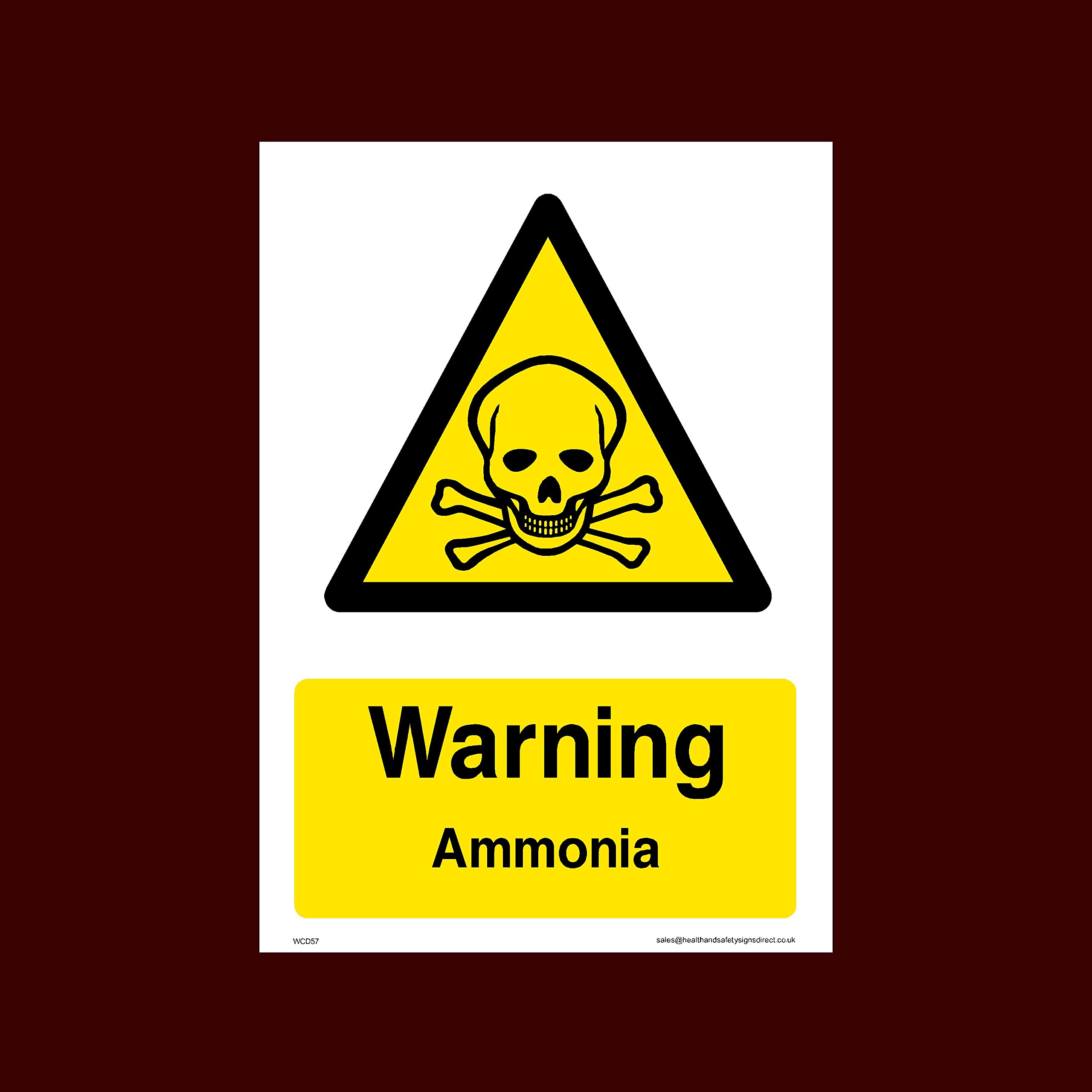 USSP&S Warning Ammonia Plastic Sign (WCD57) - Danger, Acid, Corrosive, Hazardous, Chemicals, Harmful, Oxygen, Irritant