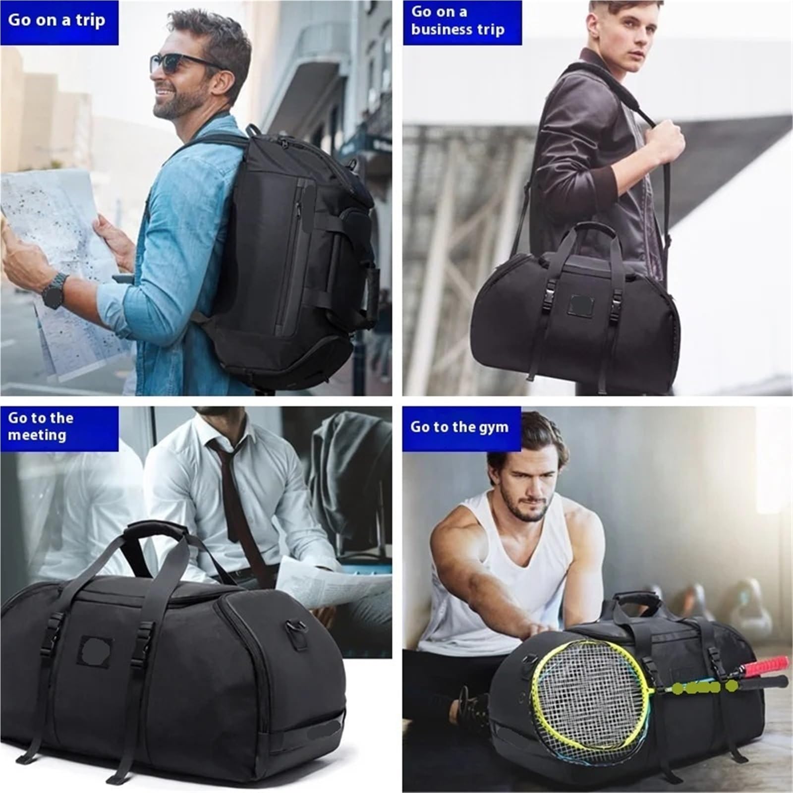 Maleta multifunción para hombre, grande, antimanchas, bolsa de viaje para equipaje de mano, negro, Talla única
