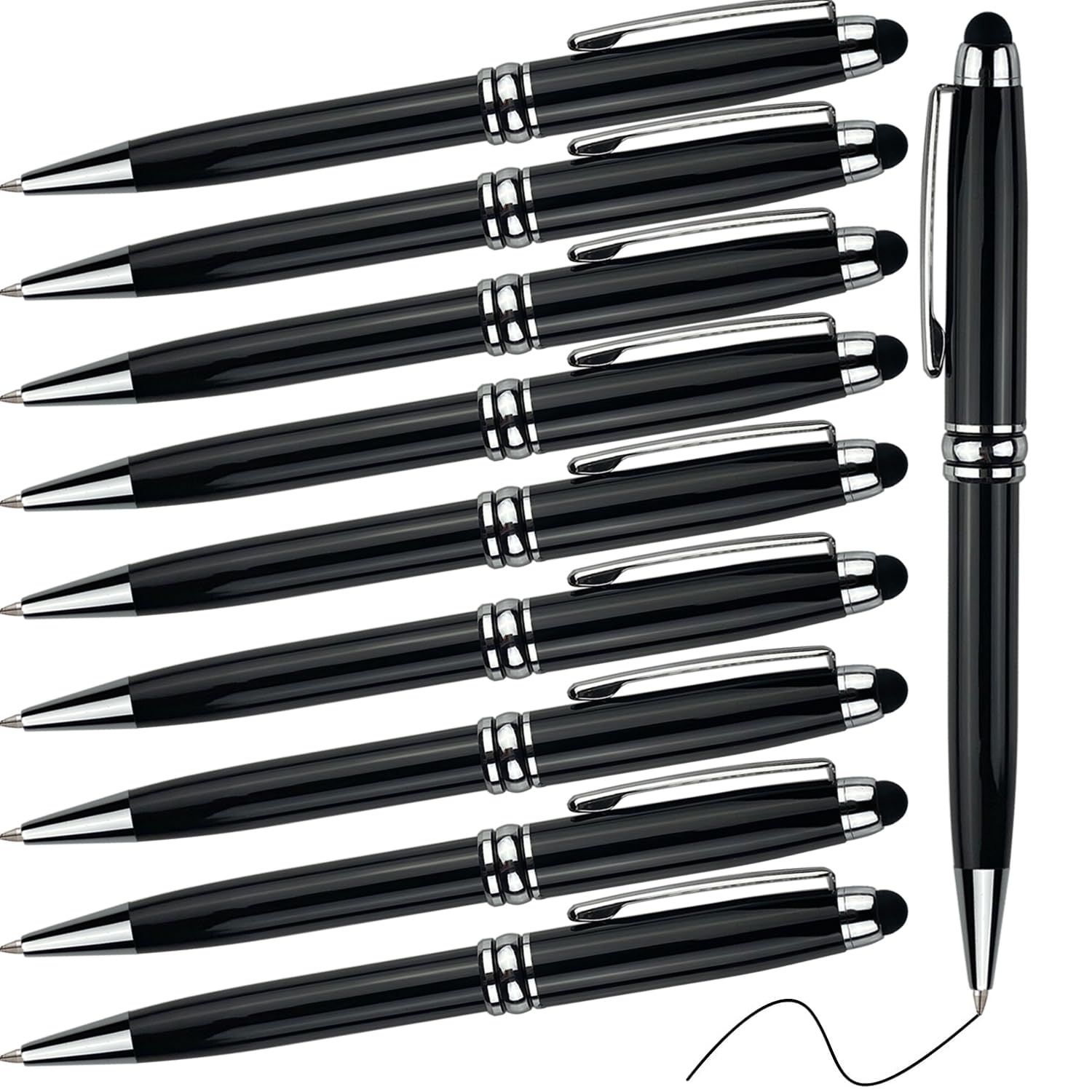 ANCOLOFIS Personalised Ballpoint Pens Stylus Tip School Writing Set Metal body - Engraved Personal Name pens - with Your Team Name or Slogan/Phone number/Address- 10 Pens/Box
