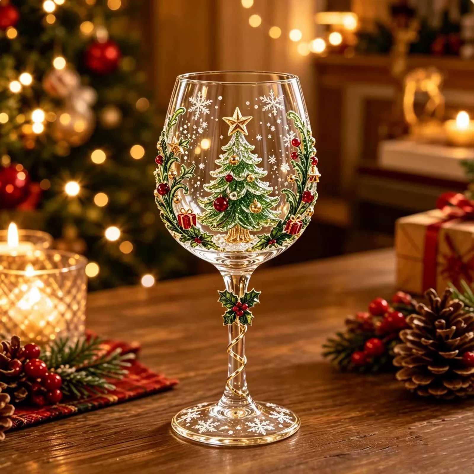 Christmas Wine Glasses 3D Christmas Glass Art Cup (#05)