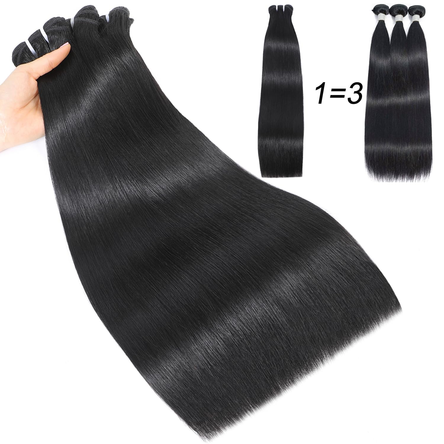 Indian Raw Bundles Human Hair,16A Super Soft Silky Straight Human Hair Bundles,Salon Quality Full And Thick No Tangle Triple Lifespan Than Regular Virgin Hair Natural Black 22 24 26 Inch