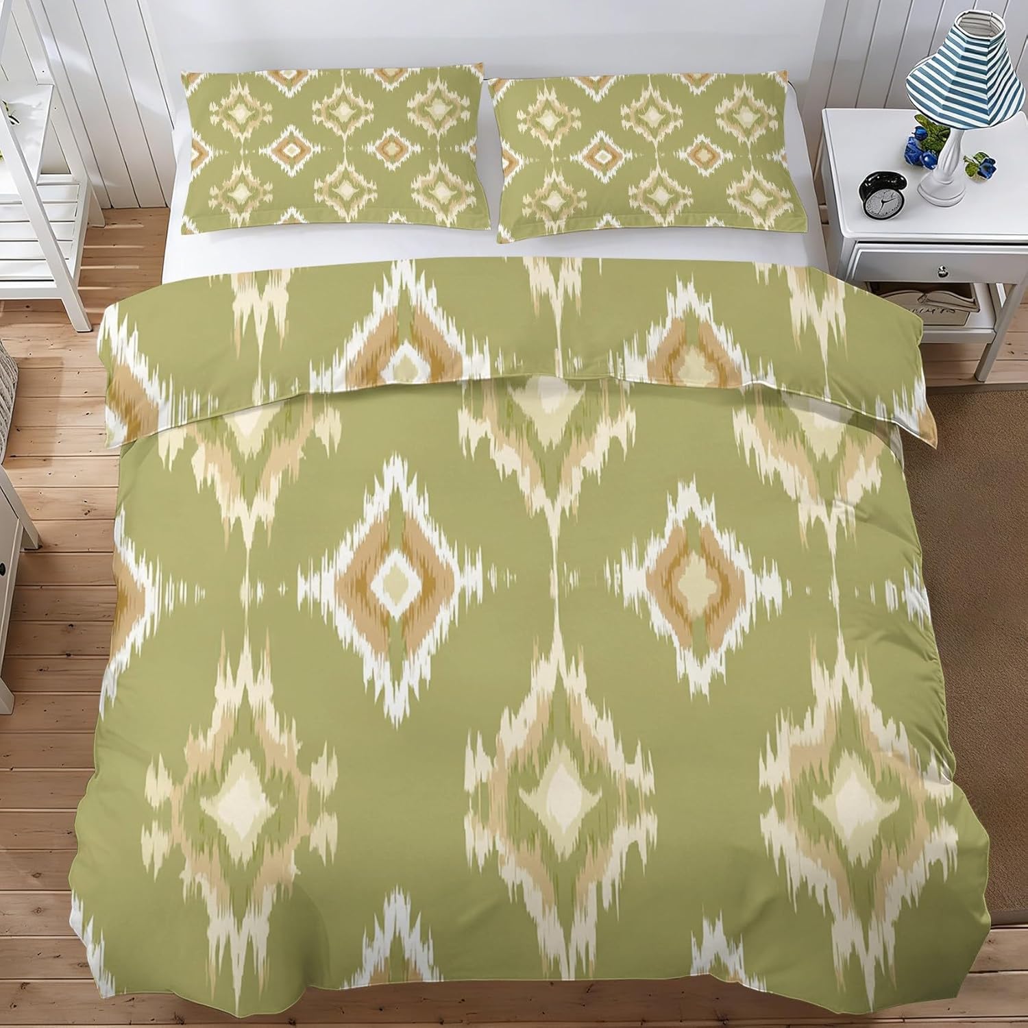 Housse de couette 240x220 bohème tie-dye losange parure lit 3 pcs