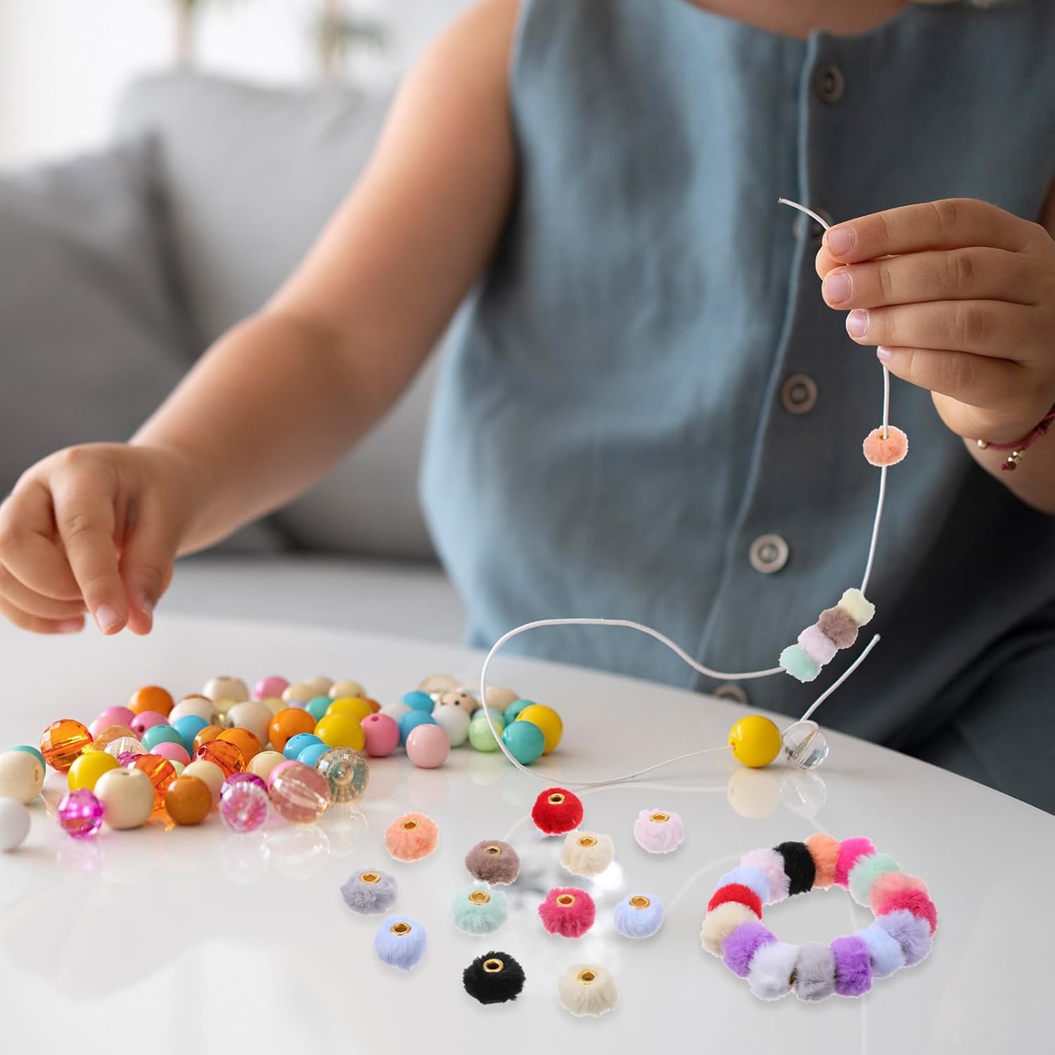 80PCS Pom Pom Beads 10 Color Soft Puff Bead Mixed Fluffy Fuzzy Bead Faux Fur Poms Spacer Beads for Bracelets Jewelry Making Keychains Pens Earrings Garland Headband DIY Crafts Gifts Accessories - Image 4