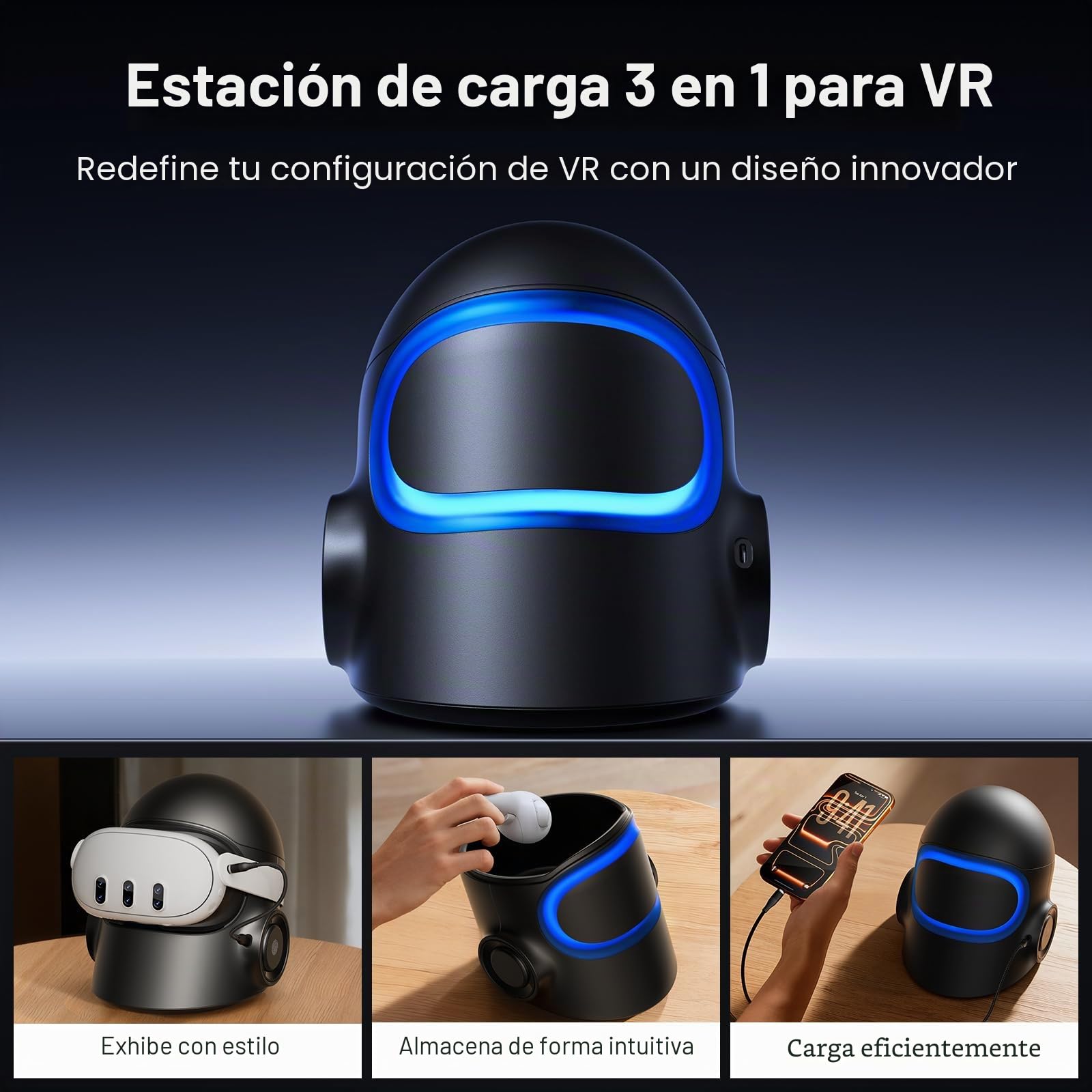 Aubika CyberCore Lite - Estación de Carga para Meta Quest 3S, Quest 3, Oculus Quest 2, Quest Pro, Pico 4, Color Negro