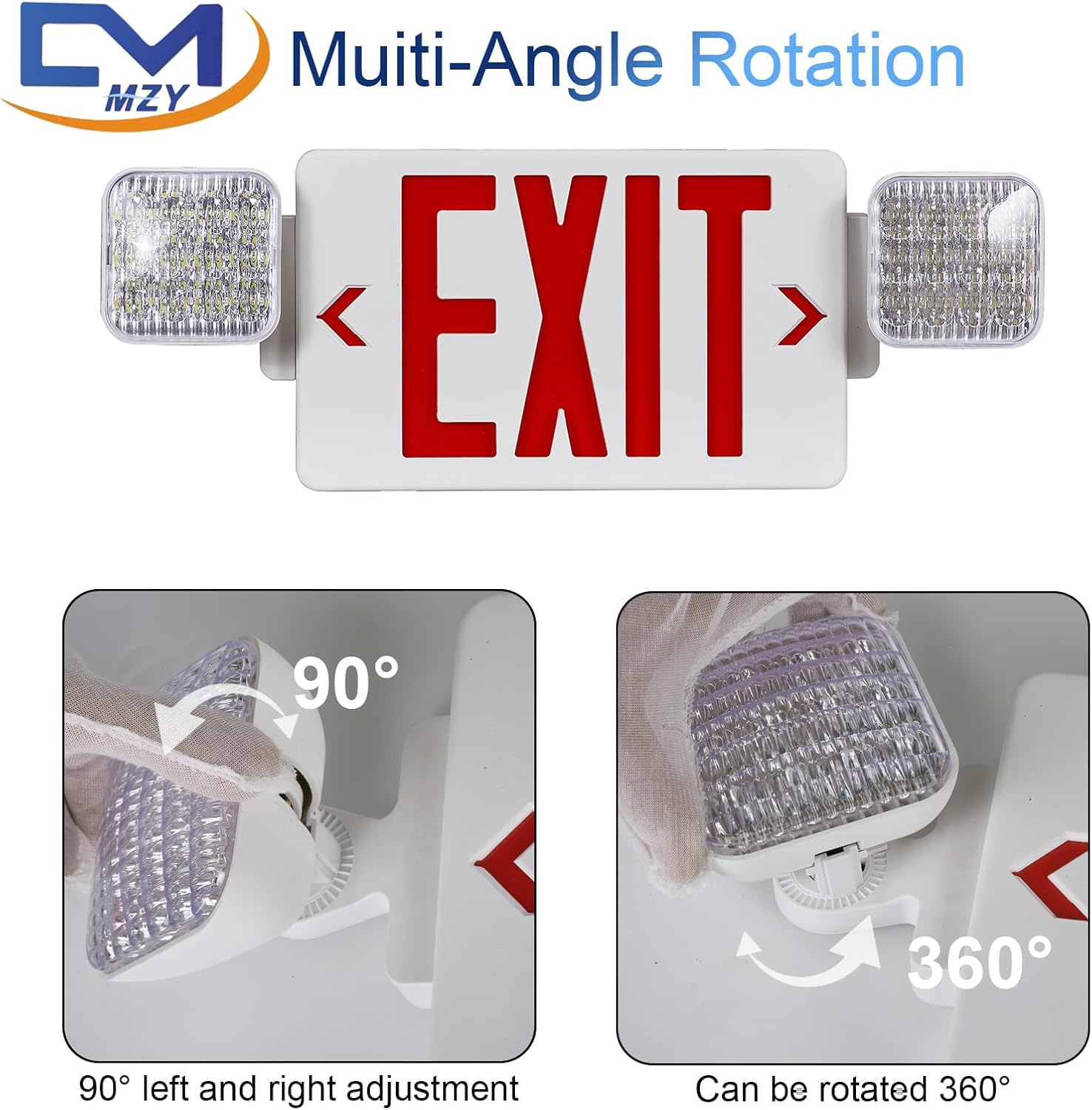CM MZY Red Exit Sign with Emergency Light, Two Adjustable Square Head,Exit Sign with Battery Backup,Exit Signs Combo for Business,US Standards,UL Certified,120V/277V AC,6 Pack