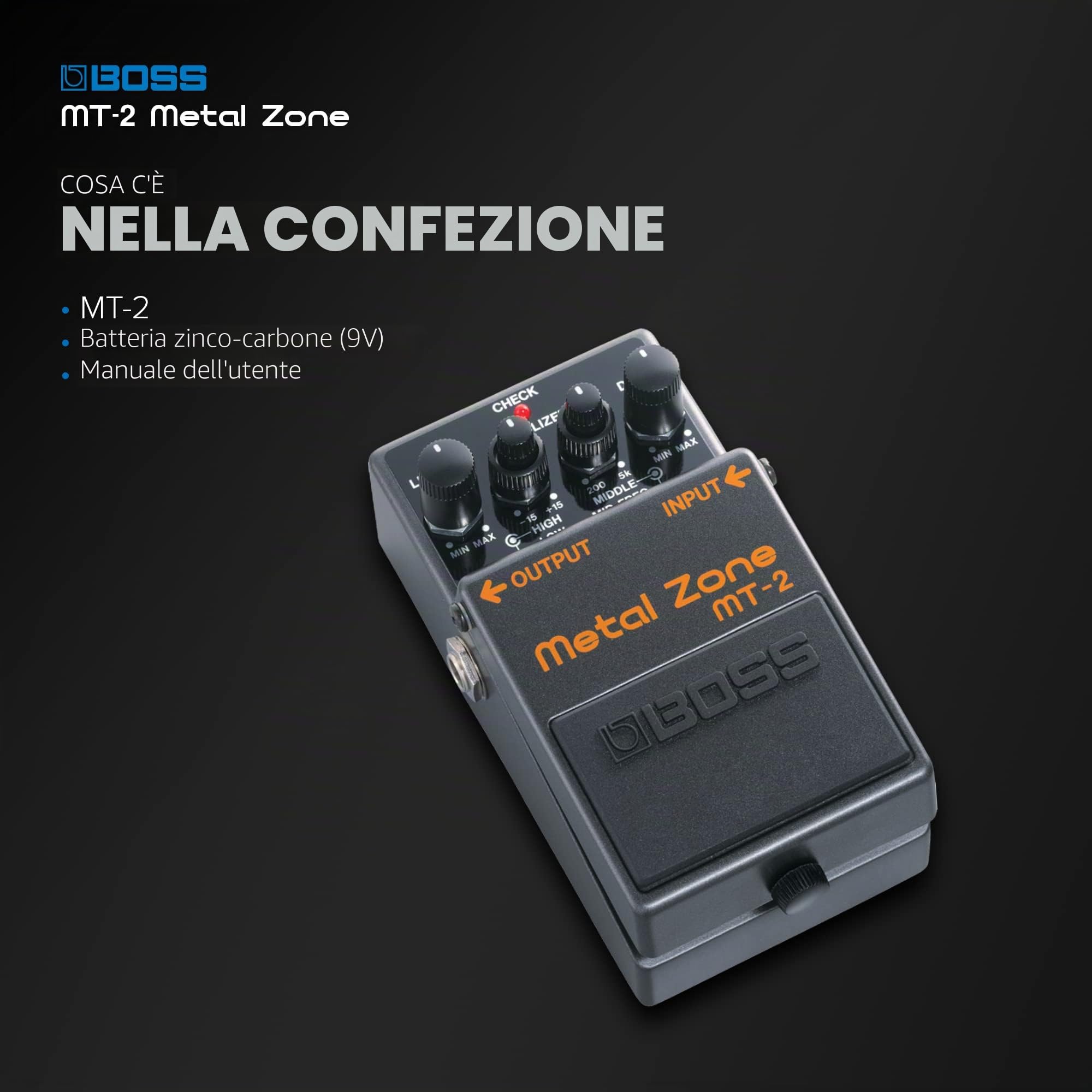 BOSS MT-2 Pedale Effetti Classic Metal Zone | Distorsione High-Gain Leggendaria per Chitarra e Basso | Circuito di Gain a Due Stadi | EQ Attivo a Tre Bande