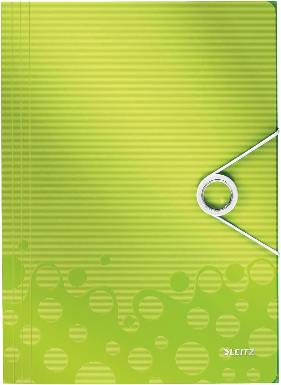 Leitz 3-Flap Folder, Holds up to 150 A4 Sheets, Elastic Closure, Flexible Plastic, Green Metallic, Wow Range, 45990064