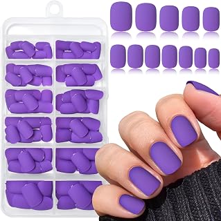 120PC Purple Square Press on Nails Short Purple Fake Nails Press ons Acrylic Nails Press on Nail for Women, 12 Size Matte Stick on Nail Petite Press on False Nail Tips Pack&5PC Sticky Tab