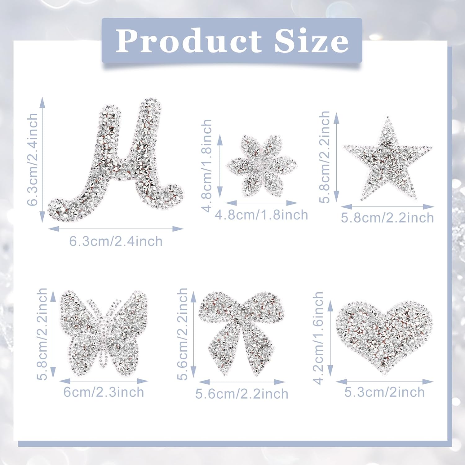 62 Pcs Rhinestone Letter Stickers Crystal Alphabet A-Z Self-Adhesive Letter Patches Bling Glitter Stickers Iron on Letters for Clothing Craft Decor Silvery