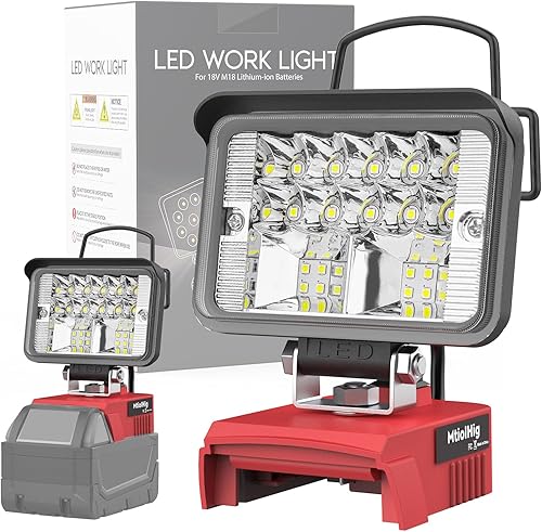 Luz de trabajo LED inalámbrica para batería Milwaukee de 18 V, 20 W 2000 lúmenes, luz portátil para m18, herramienta de luz de trabajo alimentada