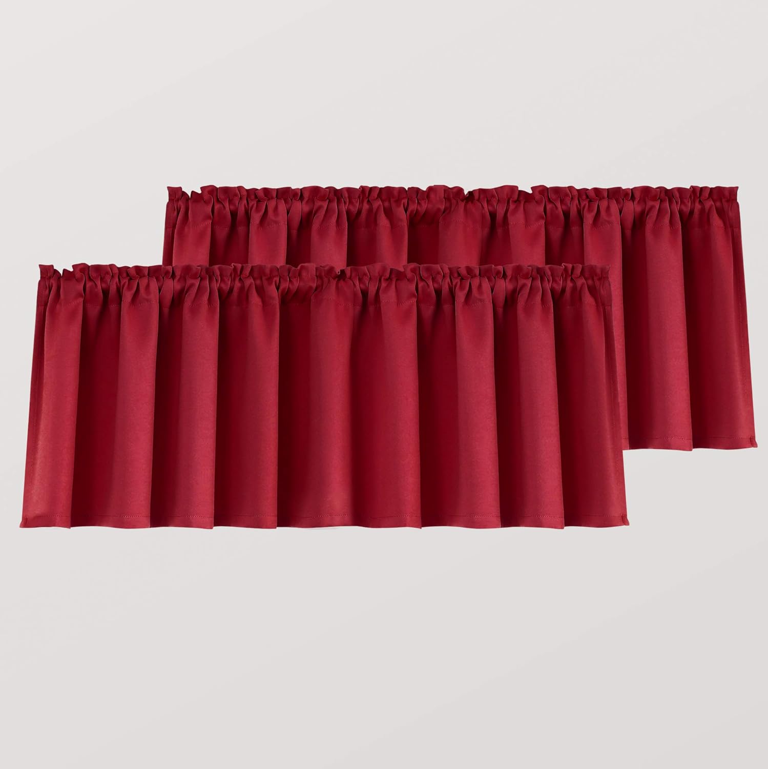 Mrs.Naturall Red Kitchen Valances 2 Pack Rod Pocket Blackout Insulated Thermal Room Darkening Short Curtain Valances for Living Room Windows 52 x 18 Inch Length