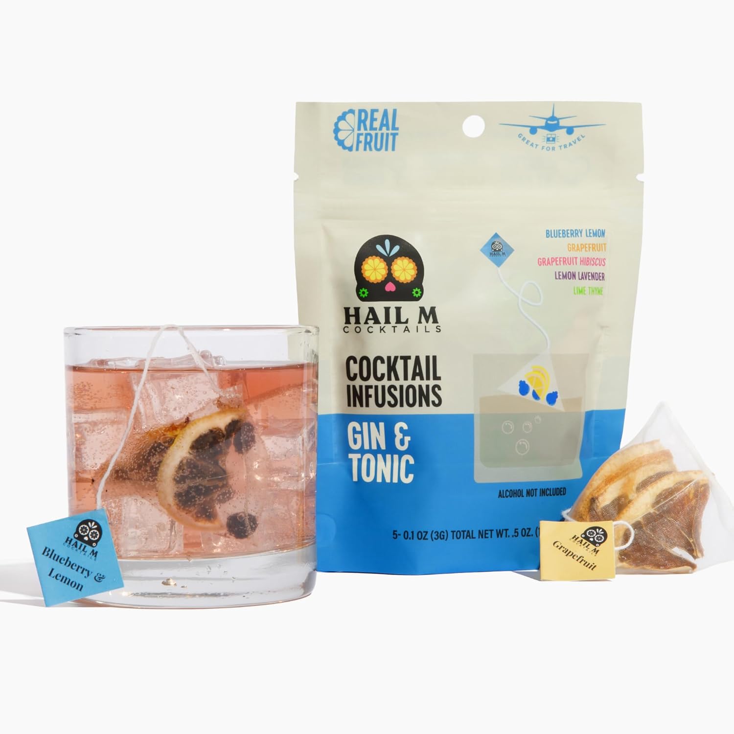 Hail M Cocktails Gin & Tonic Cocktail Infusion Kit– DIY Botanical Mixer with Blueberry, Hibiscus, Citrus & Lavender – No Sugar or Preservatives – Craft Gin Cocktail Kit – 5 Cocktail Teabags
