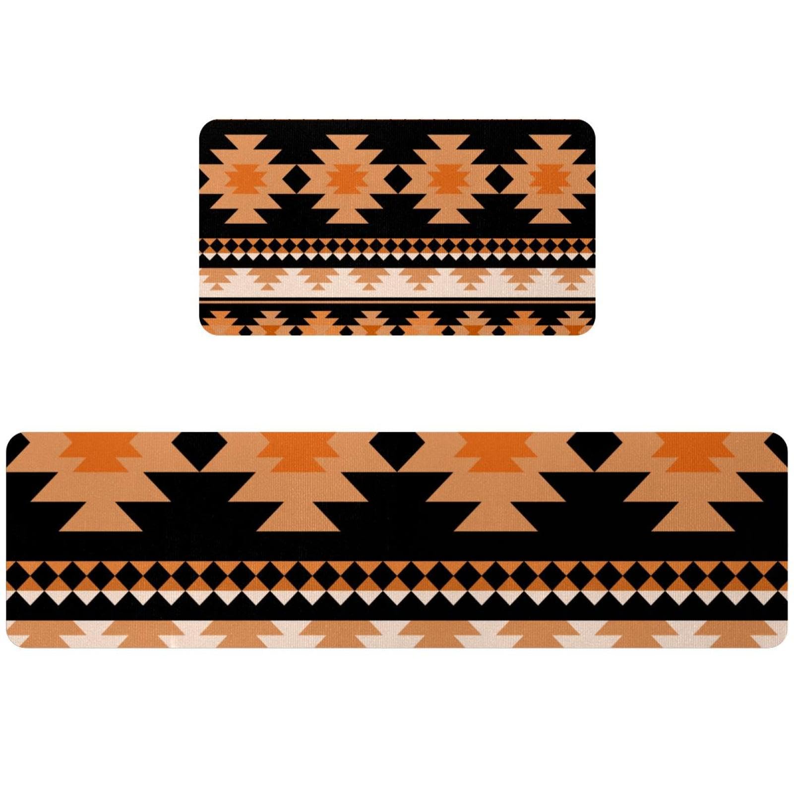 Alfombras de cocina de patrón étnico azteca con superficie lavable y absorbente, 2 uds