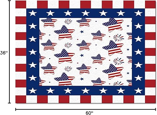 Miniatura 2 de 4th of July Stars Red and Blue Plaid Rectangle Area Rug Soft Shag Rugs Non-Slip Entryway Hallway Carpet Non-Shedding Playing Mat for Kids Nursery