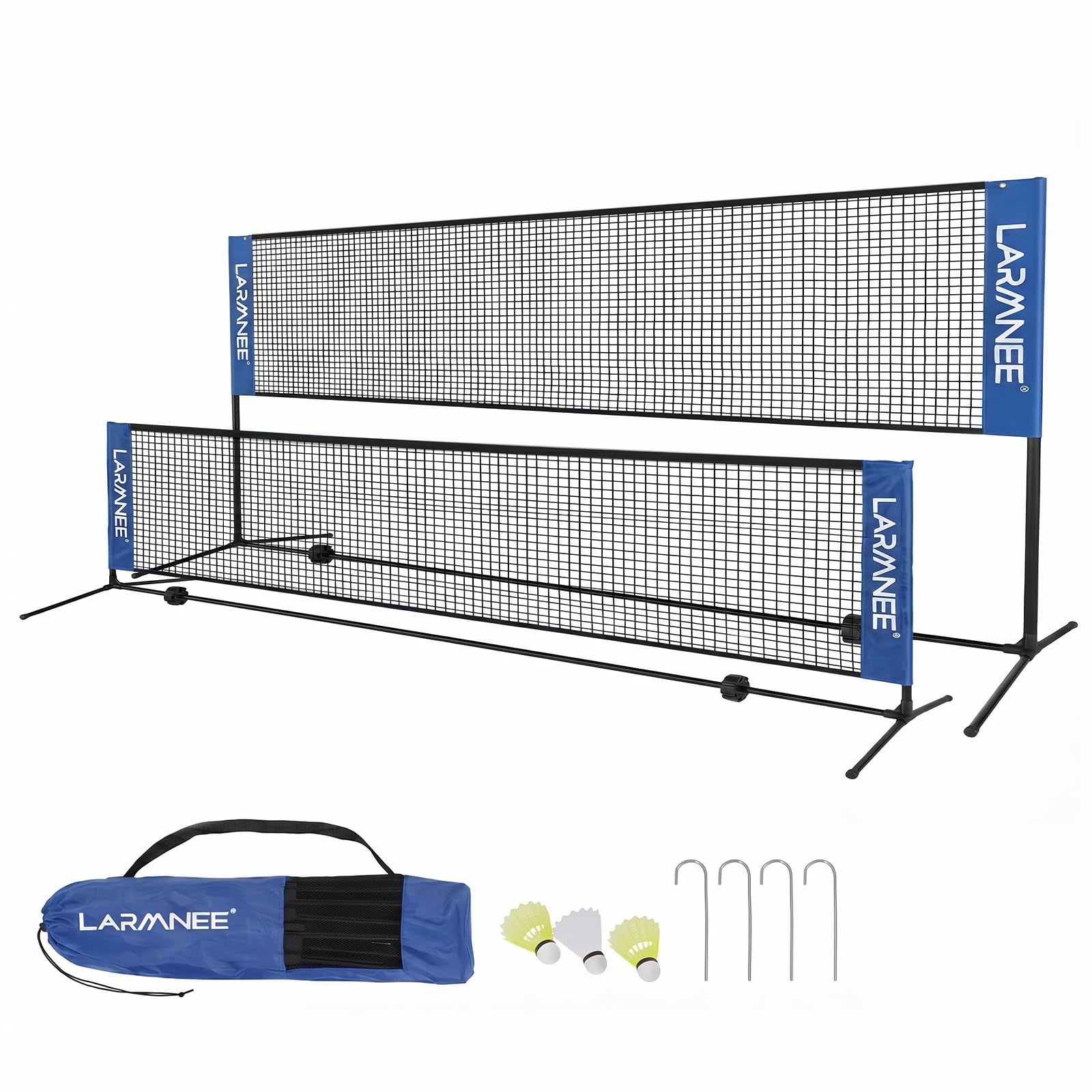 LARMNEE Badmintonnetz, Volleyballnetz, Federballnetz, 3-Fach-Höhenverstellbar 107/120/155cm, Tragbares Set für Tennis, Badminton oder Volleyball, für Garten, Indoor, Outdoor