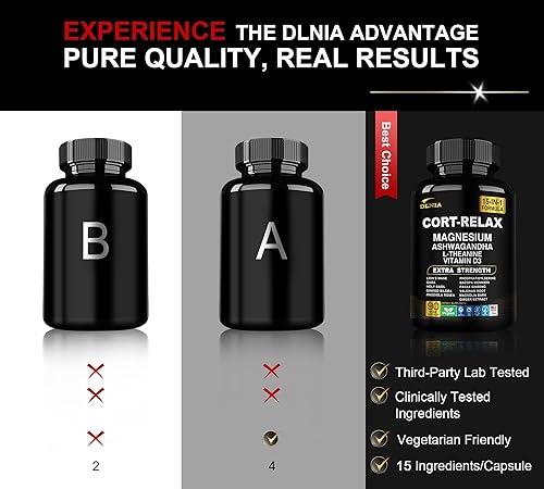 Miniatura 4 de DLNIA Suplemento de cortisol súper tranquilo con glicinato de magnesio, Ashwagandha - 90 unidades