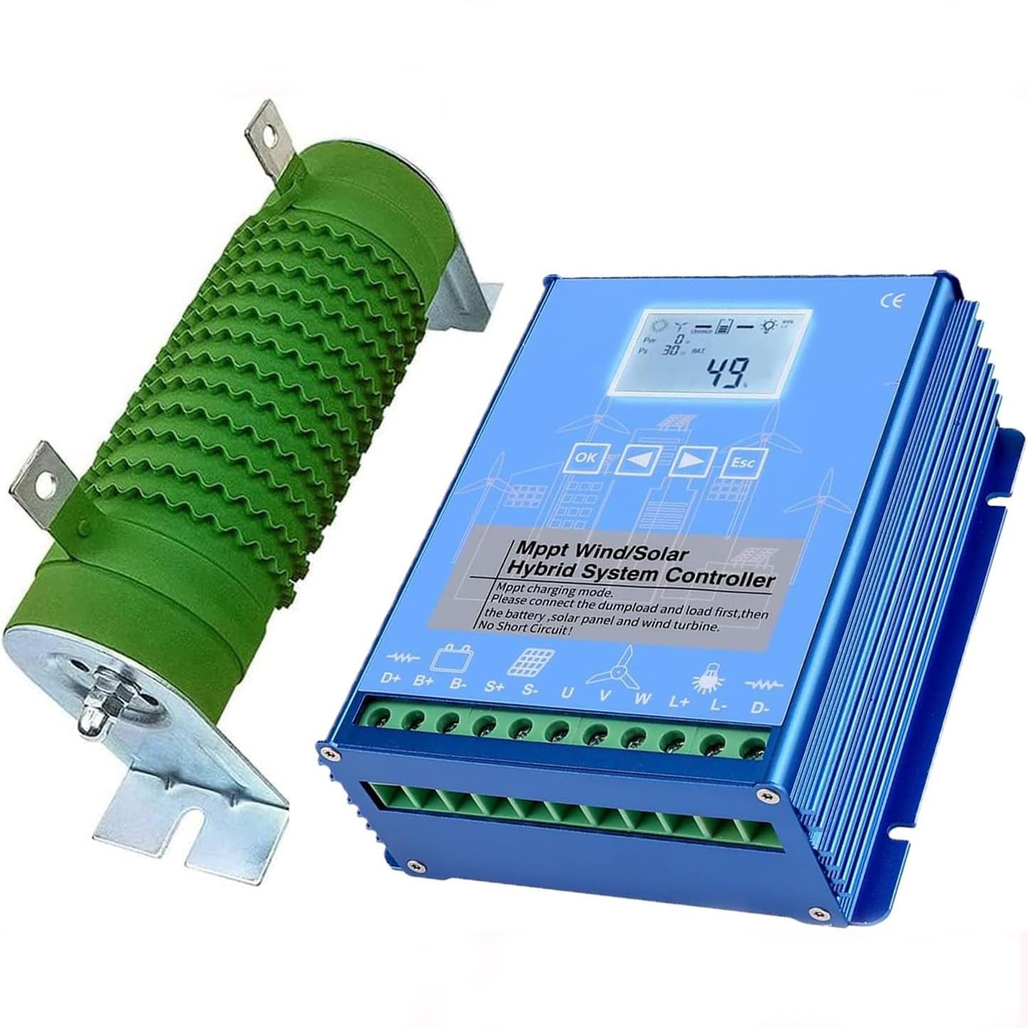 MPPT Controlador de Carga Híbrido Solar Eólico 2000W ,1000w Solar y 1000w Energía Eólica Controlador Híbrido de Carga de 12V/24V Refuerzo Regulador de Batería,sin Bluetooth