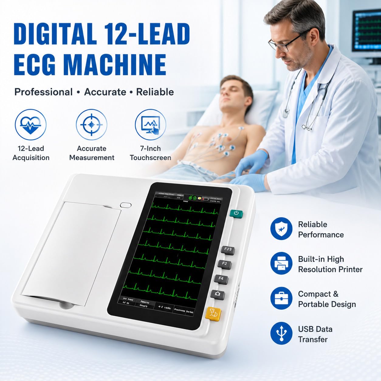 Macchina ECG Elettrocardiografo Portatile 3 Canali 12 Derivazioni