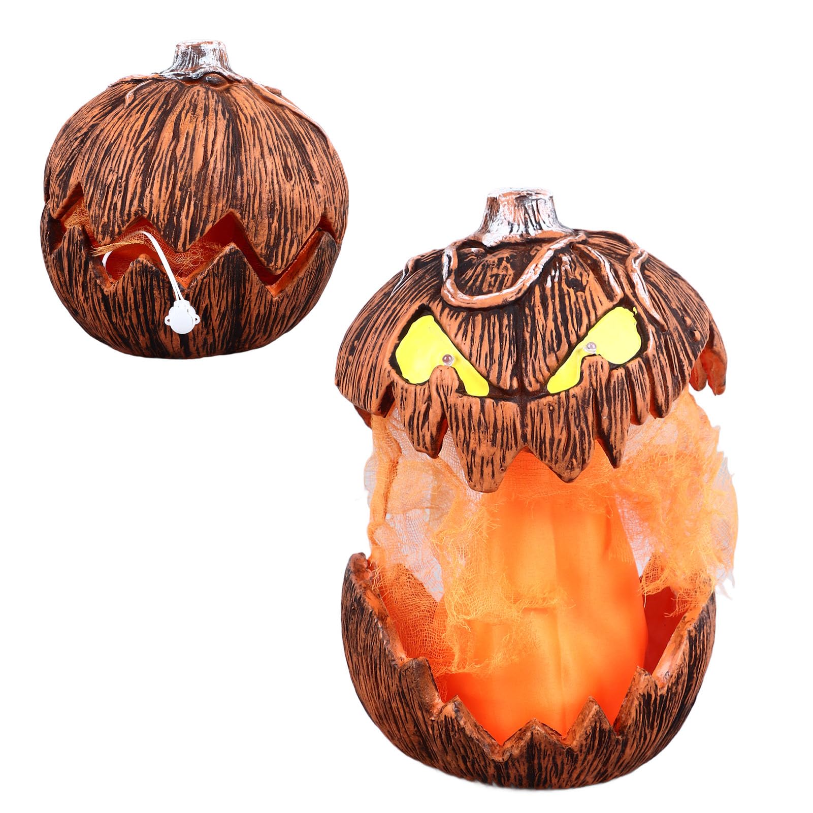 Calabaza Parlante de Halloween, Ojos LED de 20 Cm, Iluminación de Elevación con Pilas, Decoración de Calabaza, Calabaza Activada por Voz para Mesa de Césped Interior, Casa