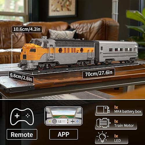 Miniatura 4 de Mould King 12018 Juego de Bloques de Construcción de Tren, Kits de Locomotora de Combustión Interna EMD F7 con Control Remoto/App, Modelo a Escala