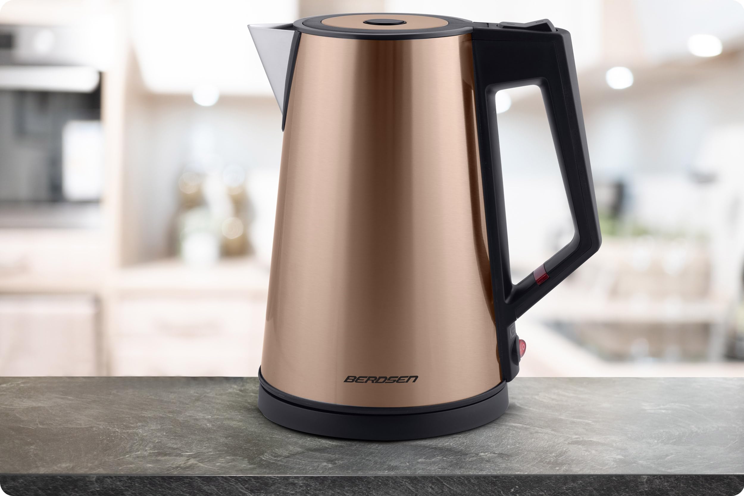 Berdsen Hervidor eléctrico, acero inoxidable, capacidad de 1,7 l, función de conservación caliente, 2200 W, base de pirueta de doble pared, hervidor eléctrico, silencioso, dorado