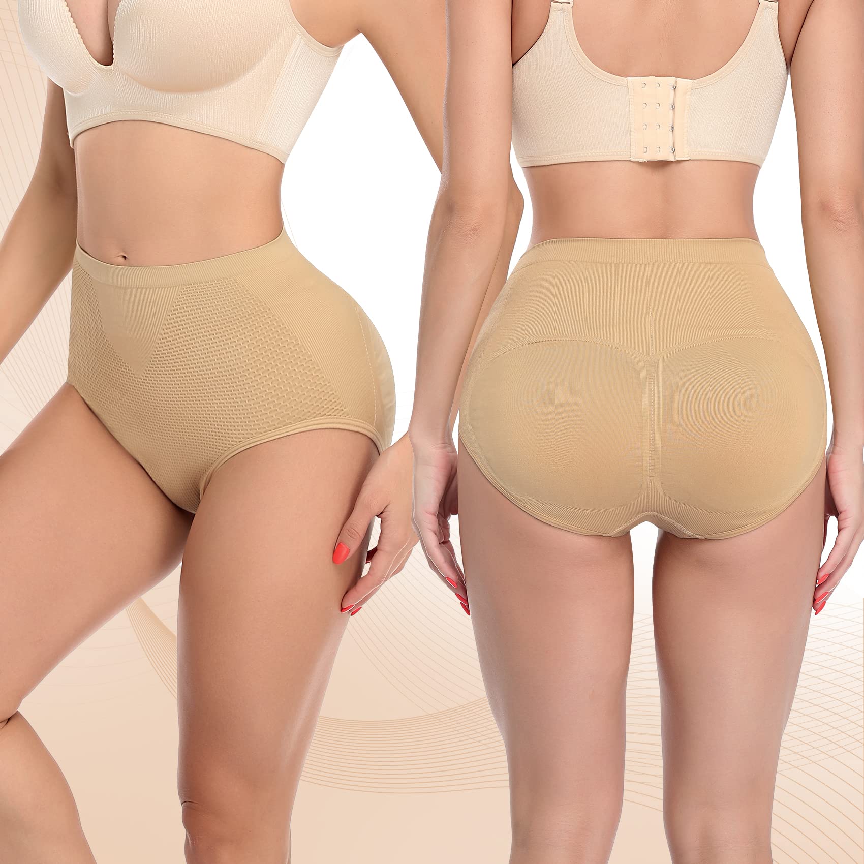 Joyshaper Damskie majtki push-up, majtki modelujące figurę, majtki biodrowe, bielizna modelująca, czarno-beżowe, S-XL