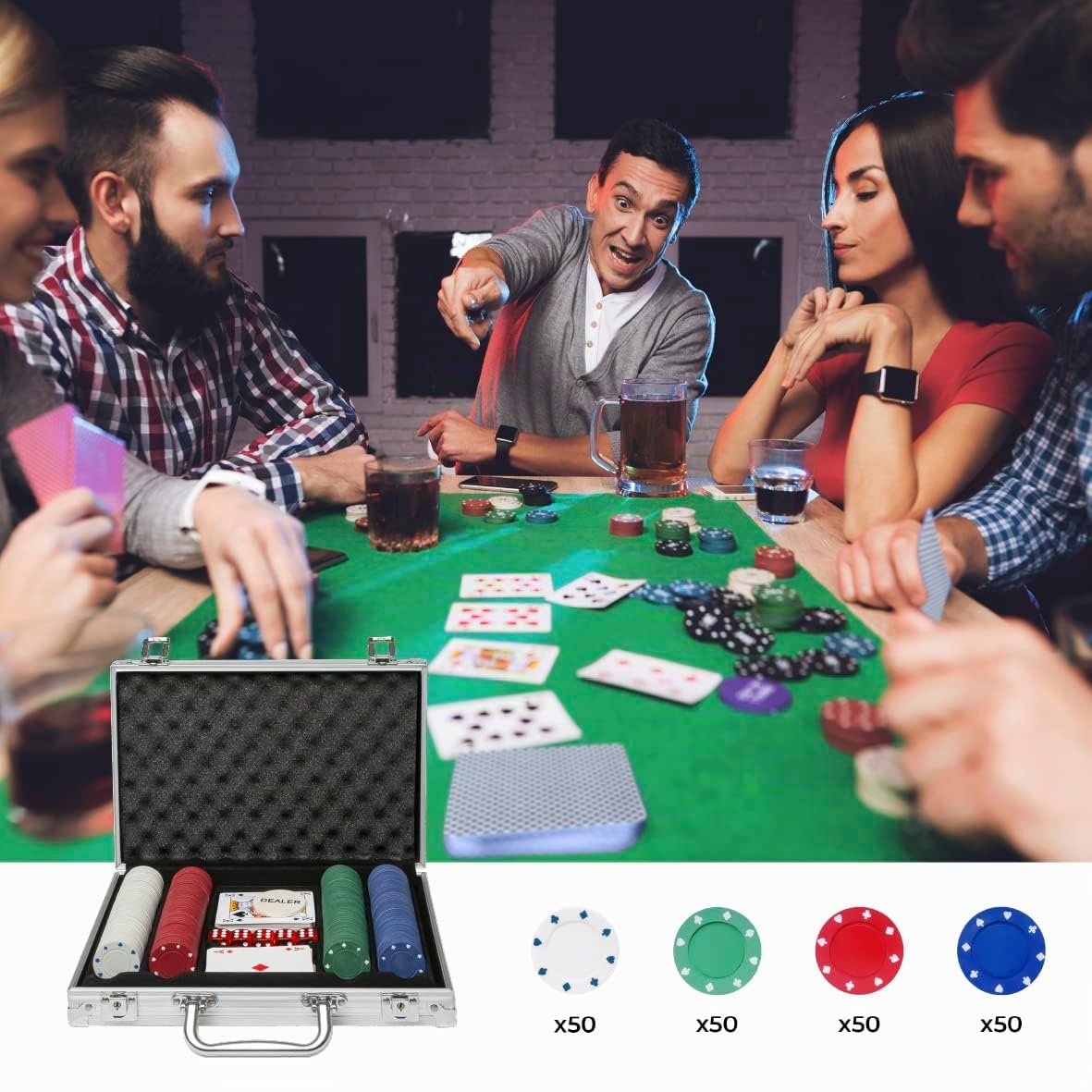 Global Gizmos Malette de Poker Dés/jetons/Cartes dans Un étui en Aluminium (200 pièces)