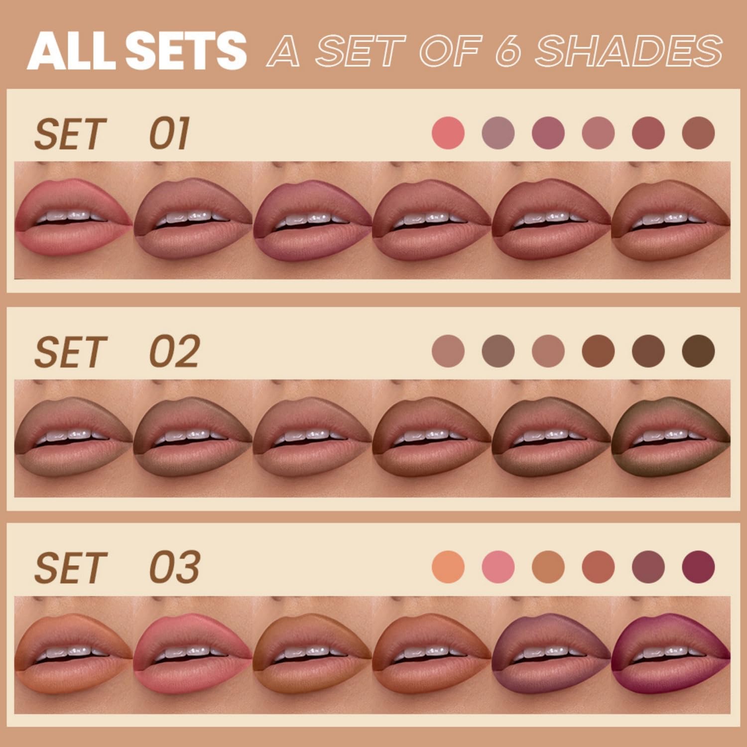 MOONGAZE 6-farbiges samtmattes Lippenkonturen-Set mit 2 Spitzern, hochpigmentierte, wasserfeste Cremestifte zum Definieren und Füllen, langanhaltende, nicht verschmierende, natürliche Rosenrottöne
