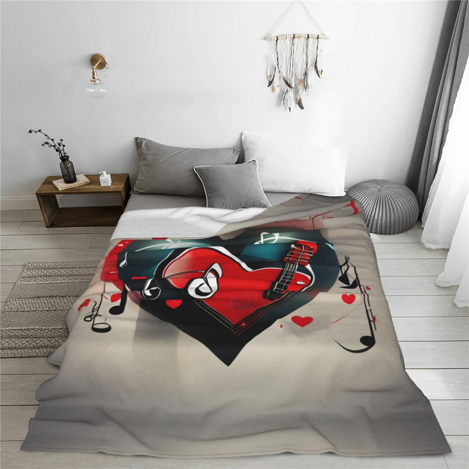 Coperta in pile super morbida e accogliente, 127 x 152,4 cm, leggera coperta per divano, stampa di Treble Love e musica