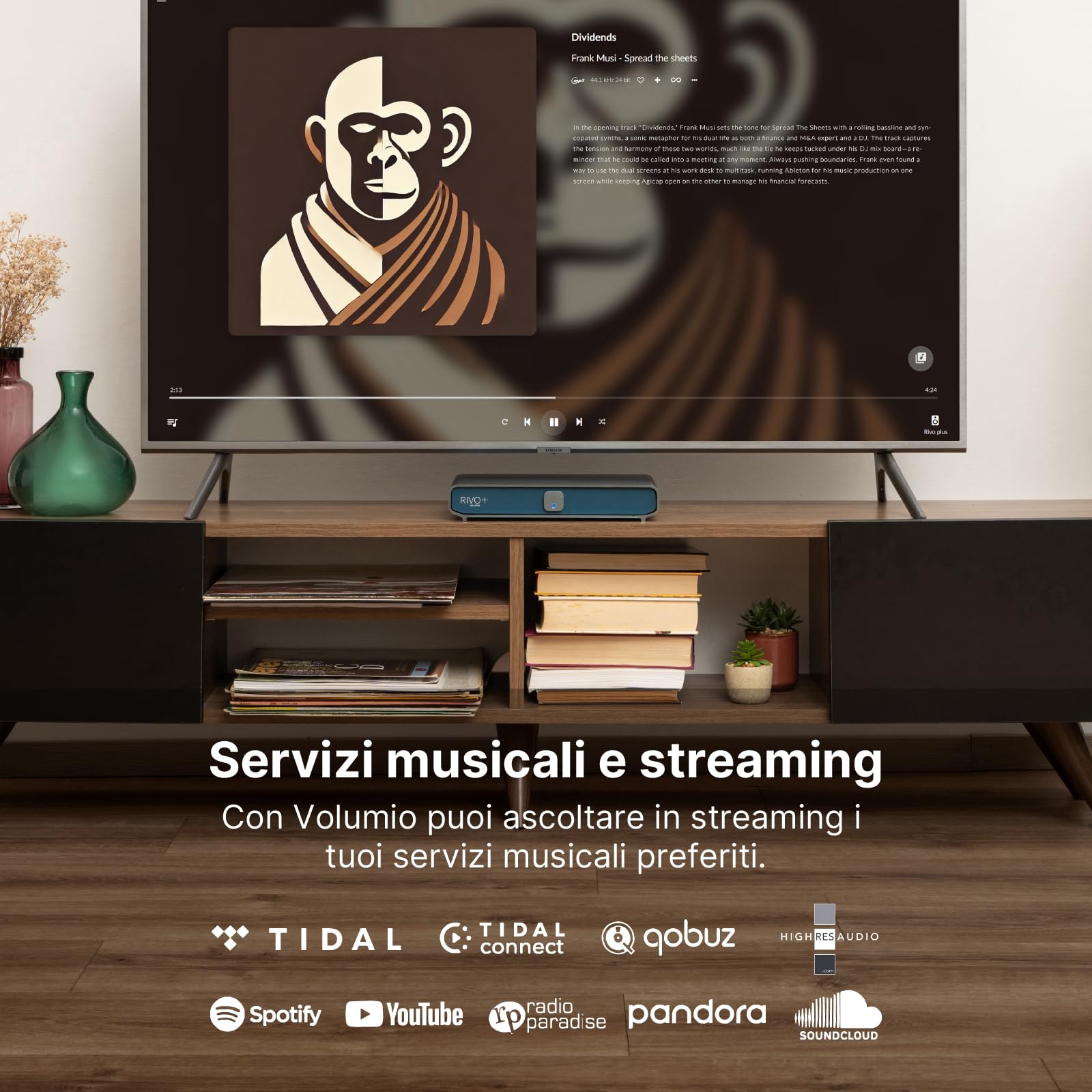Volumio Rivo Plus Streamer Digitale Audiofilo, Lettore Audio Digitale per DAC Esterno, DSD256, PCM 768 kHz/32 bit, Supporto AirPlay, Bluetooth 5.0, con App Dedicata