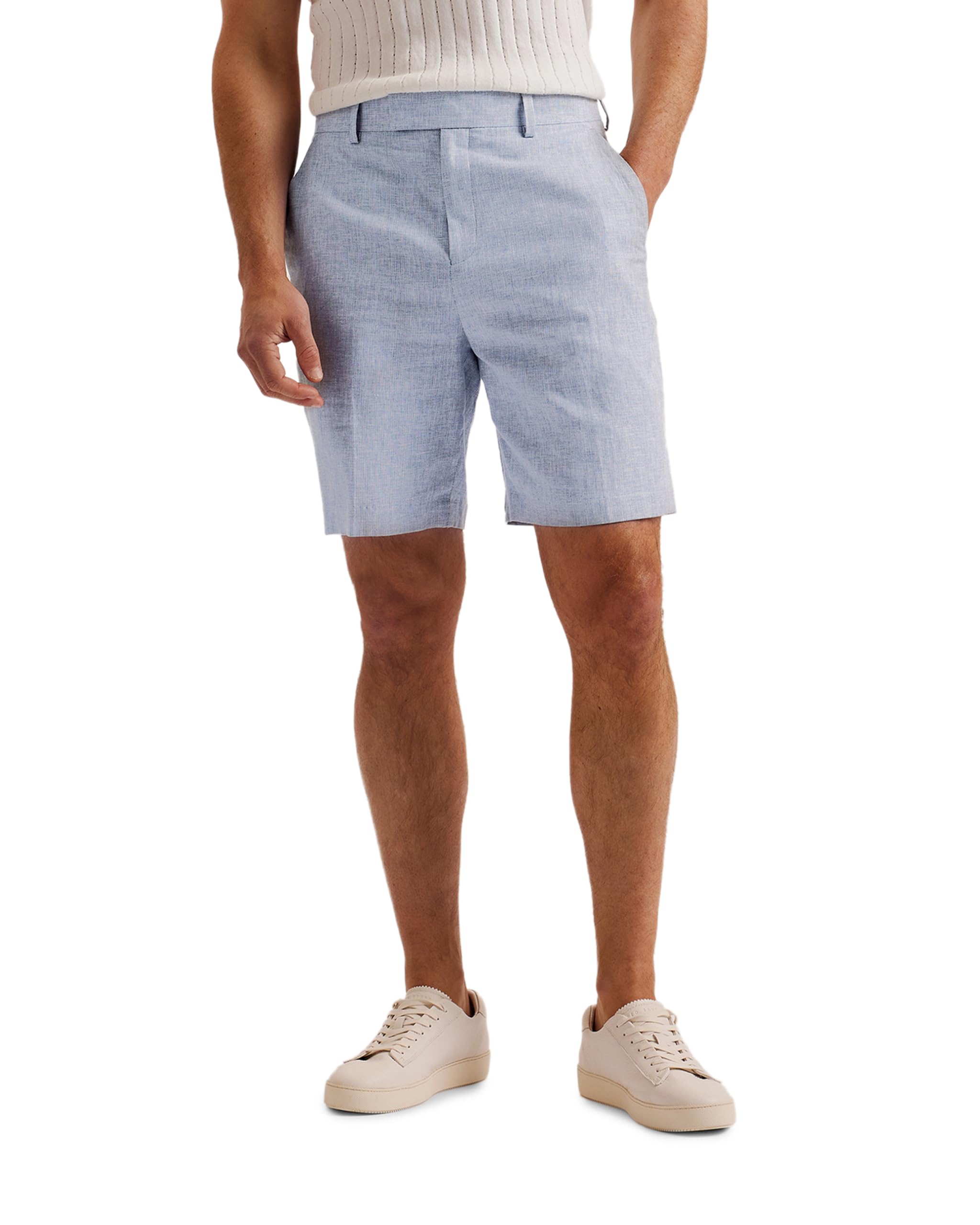 Ted Baker London damasks-Slim Cotton Linen Short, lt-Blue