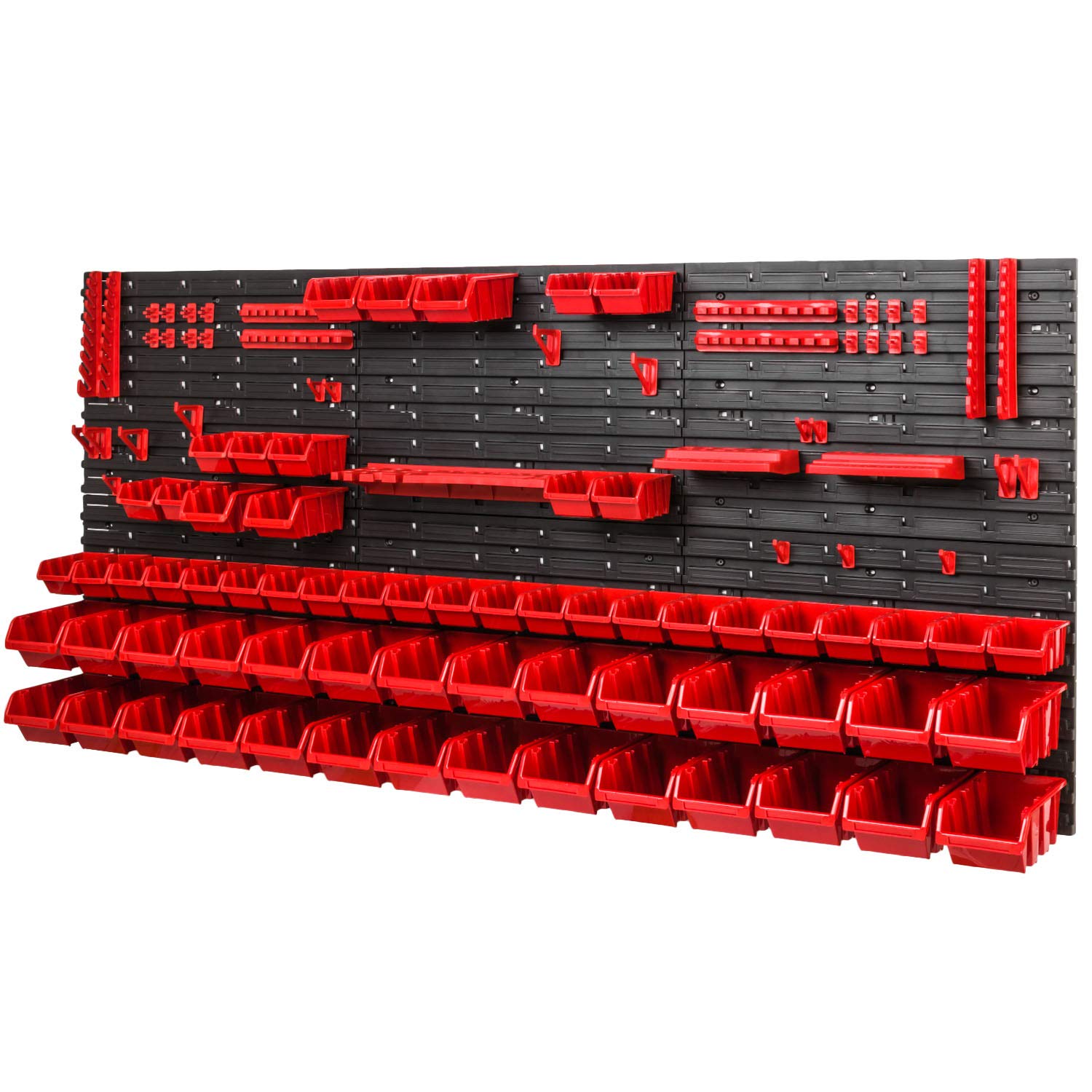 Regał warsztatowy 1729 x 780 mm, regał ścienny z 40 uchwytami na narzędzia i 64 pudełkami do układania w stos