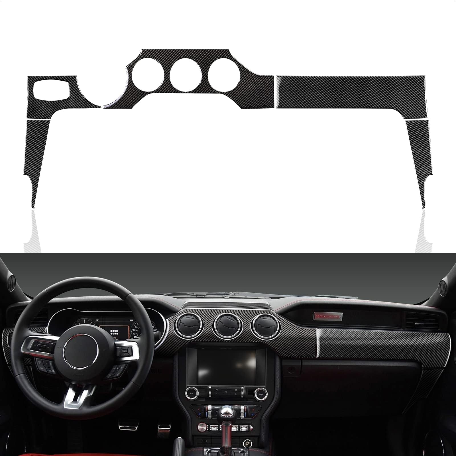 MYDDL Car Center Console Instrument Panel Sticker Carbon Fiber Interior Trim Cover for Ford Mustang 2015 2016 2017 2018 2019 2020 2021 2022 2023 Accessories
