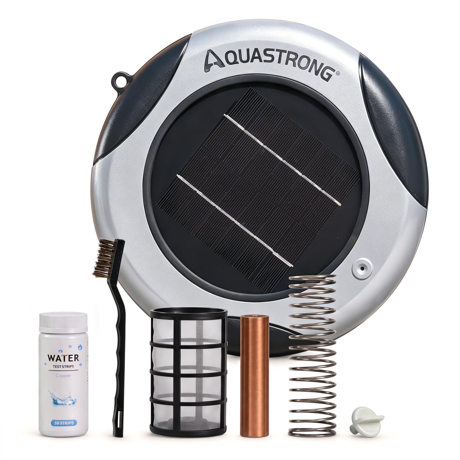 AQUASTRONG Solar Powered Pool Care System with 19.9 oz Copper Anode, 2W Solar Panel, Floating Design for Above Ground &amp; Inground Pools up to 50,000 Gallons, Compatible with Multiple Pool Types