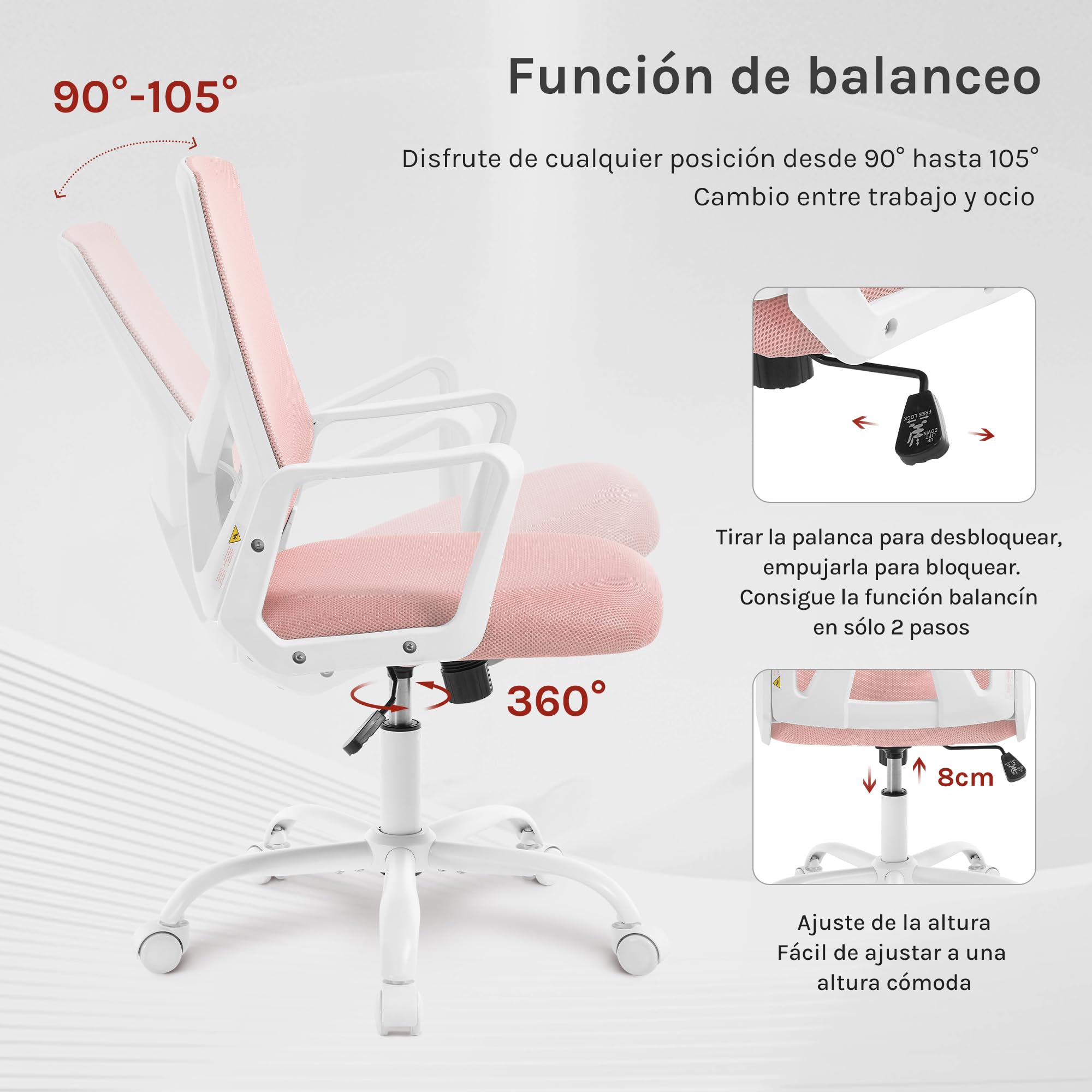 Silla Escritorio Ergonomica, Silla de Trabajo con Respaldo Ajustable y Reposabrazos, Regulable en Altura, Malla Transpirable, Azul