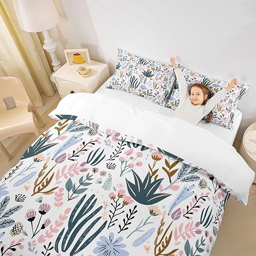 Vista 73 de Feelyou Funda de edredón de perro de dibujos animados, juego de ropa de cama para niños y niñas, perros y flores, funda de edredón con plantas Multi