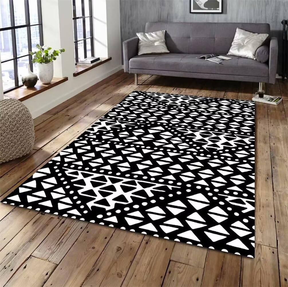 Tapis de chambre enfant noir à sticker géométrique pour espace de jeu garçon moderne