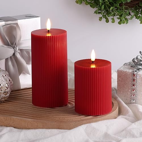 Miniatura 4 de Girimax Velas de pilar rojas sin llama con control remoto, velas de cera LED parpadeantes para decoración de Navidad D 3 pulgadas H 4 pulgadas 6
